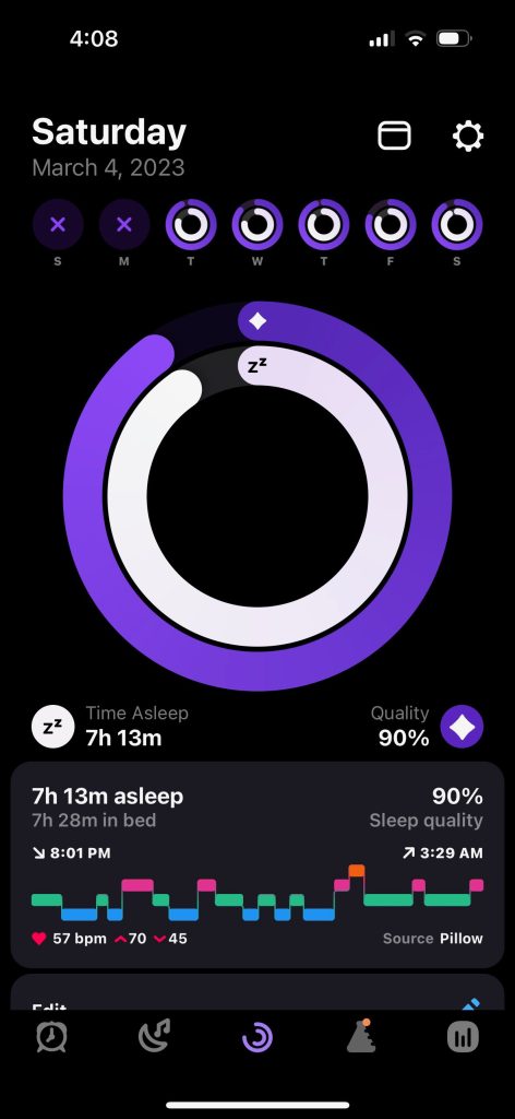 Sleep report on Pillow app